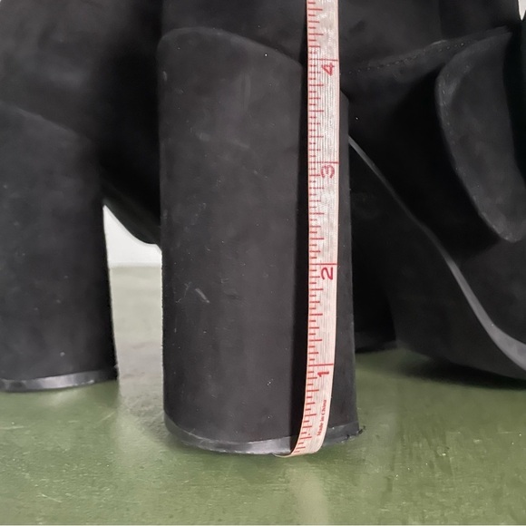 The Shoe Box NYC Big Buckle Chunky Heel Boots in Black Suede *Italy* - Picture 5 of 13